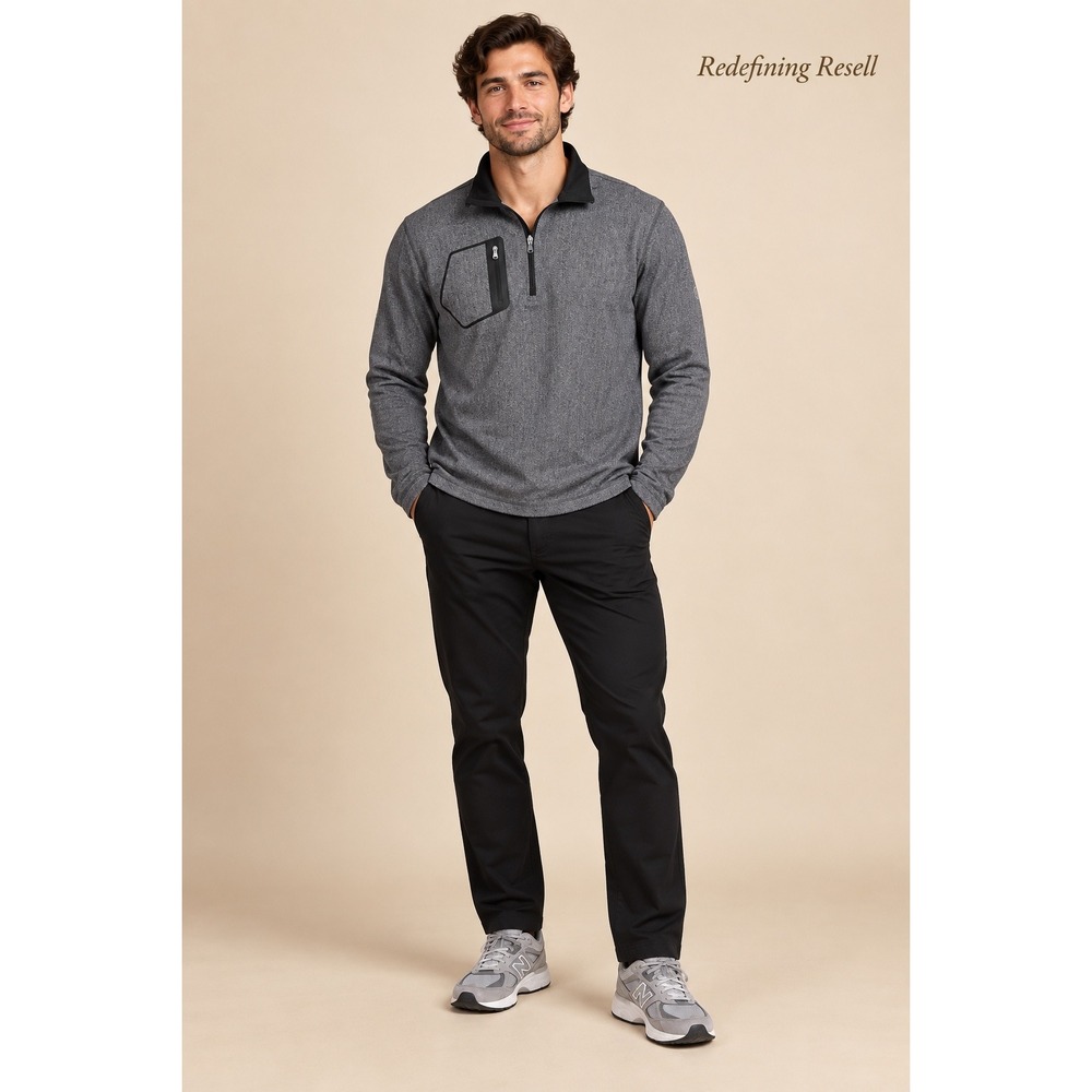 RLX Ralph Lauren Mens Large Grey Herringbone Quarter Zip Golf Pullover Jacket